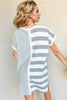 Gray Full Size Striped Round Neck Short Sleeve Mini Tee Dress Casual & Everyday Wear by Stevvex