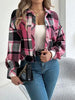 Classic Plaid Button Up Long Sleeve Jacket Women Cozy Trendy Everyday Wear Simple Jacket by Stevvex