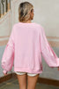 Light Pink Sweet Bow Lantern Sleeve Oversized Pullover Sweatshirt by Wild and Free Boutique