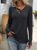 Ribbed Knit Long Sleeve Button Detail T-Shirt by Simply Love