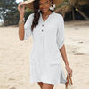 V-neck Buttons Side Slit Hem Dress Women