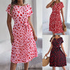 Casual Contrast Color Love Heart Short Sleeve Waist-controlled Pleated Dress