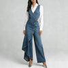 Women’s Western-Style V-Neck Asymmetrical Denim Jumpsuit by FitiqueFit