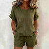 Solid-Color T-Shirt & Shorts Set – Cotton Linen, 10 Colors by FitiqueFit