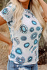 Western Turquoise Printed Crewneck Slim Fit Tee