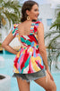 Multicolor Square Neck Abstract Print Tank Top