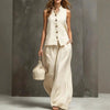 Women's Sleeveless Vest & Wide-Leg Pants Two-Piece Set – Cotton Linen by FitiqueFit