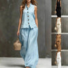 Women's Sleeveless Vest & Wide-Leg Pants Two-Piece Set – Cotton Linen by FitiqueFit