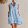 Women's Casual Loose Half-Zip Sleeveless Dress with Ruffle Hem by FitiqueFit