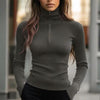 Solid Ribbed Half-Zip Turtleneck Knit Top by FitiqueFit