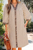 Khaki Stripe Square Button Leopard Trim Loose Bracelet Sleeve Shirt Dress by Wild and Free Boutique