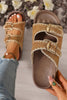 Camel Embroidered Trim Retro Buckle Faux Suede Slippers by Wild and Free Boutique
