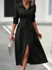 Elegant Black Collared Neck Long Sleeve Midi Shirt Dress Tied and Buttoned Women’s Dress by Stevvex