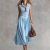 Women's Sleeveless Lapel Collar Maxi Dress – Slim Fit Patchwork by FitiqueFit