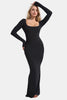 Caramel Built-In Shapewear Dress Square Neck Long Sleeve Maxi Dress Elegant Shapewear Dress For Women by Stevvex