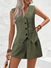 V-Neck Button Down Vest and Shorts Set