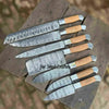 Hand Forged 7-Piece Damascus Chef Knife Set — Natural Wood Handles by JW SteelCrafts
