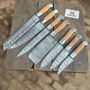 Hand Forged 7-Piece Damascus Chef Knife Set — Natural Wood Handles by JW SteelCrafts