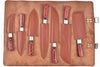 7-Piece Damascus Kitchen Knife Set — Chef, Nakiri, Bread Knife and Cleaver, Red Pakka Wood Handles by JW SteelCrafts