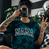 Teal varsity mama embroidered tie dye T-shirt by Madness & Mayhem LLC