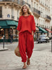 Women's Solid Color Loose Casual Set – T-Shirt & Ankle Pants by FitiqueFit