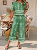 Women's Ethnic Print Contrast Two-Piece Set – Top & Straight-Leg Pants by FitiqueFit