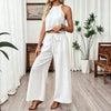 Women's Halter Neck Cropped Top & Wide-Leg Pants Two-Piece Set by FitiqueFit