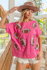 BiBi Game Day Sequins Patched Half Sleeves Top by Wild and Free Boutique