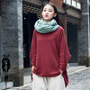 Cotton And Linen Breathable Retro National Long Sleeve Pullover T-shirt
