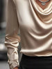Full Size Satin Cowl Neck Long Sleeve Blouse Plus Size by Wild and Free Boutique