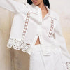Women's Hollow-Out Patchwork Tassel Coat – Long Sleeve Lapel Button-Down Jacket by FitiqueFit