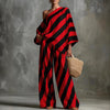 Women's Retro Striped Batwing Top & Wide-Leg Pants Set – Vintage 2-Piece by FitiqueFit