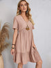 Classic Full Size V-Neck Short Sleeve Dress Casual & Comfortable Dress for Women by Stevvex