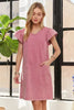 Mineral Washed V-Neck Ruffled Cap Sleeve Dress – Trendy, Comfortable, Playful, Unique Wash For Any Occasion by Stevvex