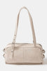 Fame Beige Leather Handbag Grommet Belt Strap Rectangular
