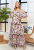Layered Floral Off-Shoulder Short Sleeve Maxi Dress – Elegant Off-Shoulder Maxi Dress with Layered Floral Pattern for a Romantic Look by Stevvex