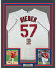 Framed Autographed/Signed Shane Bieber 35x39 Cleveland Indians White Majestic Baseball Jersey JSA COA