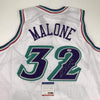 Autographed/Signed Karl Malone Utah White Basketball Jersey PSA/DNA COA