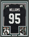 Framed Autographed/Signed Quinnen Williams 35x39 New York Black Football Jersey JSA COA