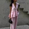 Women’s Cotton V-Neck Sleeveless Vest and Wide-Leg Pants Set by FitiqueFit