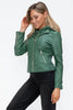 Women Classic Snobbish Faux Leather Zip-Up Drawstring Hooded Jacket Edgy & Casual PU Leather Jacket For Streetwear by Stevvex