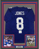 Framed Autographed/Signed Daniel Jones 35x39 New York Blue Football Jersey Beckett BAS COA by Hall of Fame Sports Memorabilia