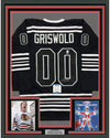 Framed Autographed/Signed Chevy Chase 35x39 Clark Griswold Christmas Vacation Movie Chicago Black Hockey Jersey Beckett BAS COA