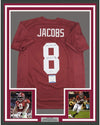 Framed Autographed/Signed Josh Jacobs Roll Tide 35x39 Alabama Red College Football Jersey Beckett BAS COA