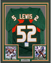 Framed Autographed/Signed Ray Lewis 35x39 Miami Green College Football Jersey PSA/DNA COA