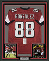 Framed Autographed/Signed Tony Gonzalez 35x39 Atlanta Red Football Jersey JSA COA