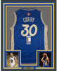Framed Autographed/Signed Stephen Steph Curry 35x39 Golden State Blue Christmas Day Basketball Jersey JSA COA