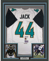 Framed Autographed/Signed Myles Jack 35x39 Jacksonville Retro White Football Jersey JSA COA