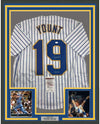 Framed Autographed/Signed Robin Yount HOF 97 35x39 Milwaukee Pinstripe Baseball Jersey JSA COA