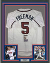 Framed Autographed/Signed Freddie Freeman 35x39 Atlanta White Baseball Jersey JSA COA